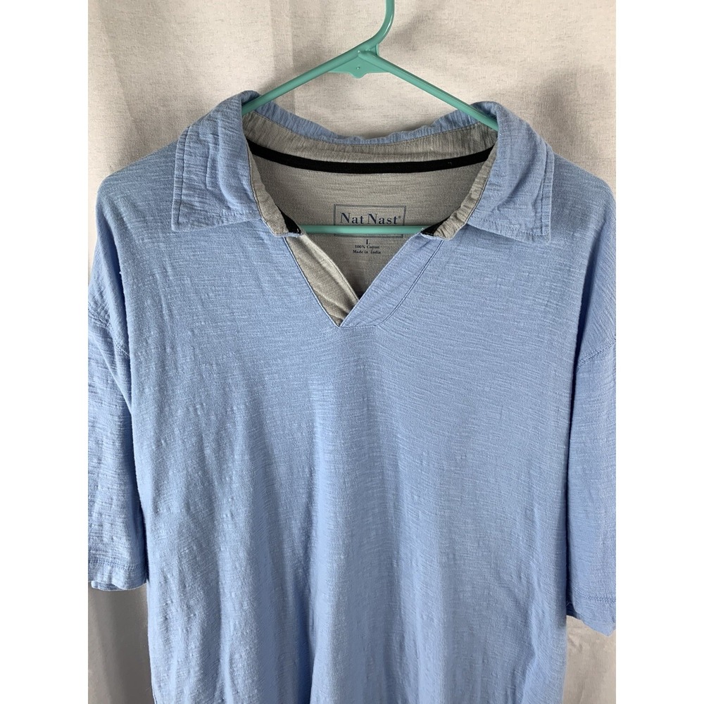 Nat Nast blue men's‎ size L large polo shirt grey collared short sleeve textured